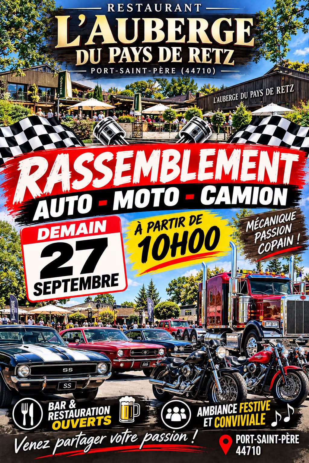 Affiche Rassemblement Auto - Moto - Camion — L'Auberge du Pays de Retz
